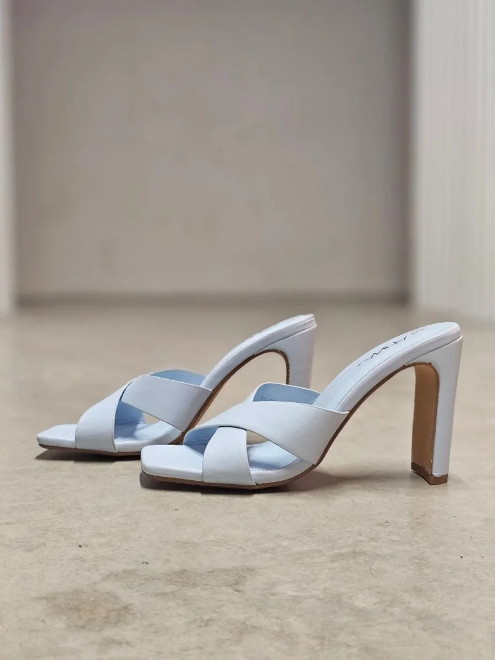 Light Blue Block Heel Sandals With Crisscross Strap Design For Women
